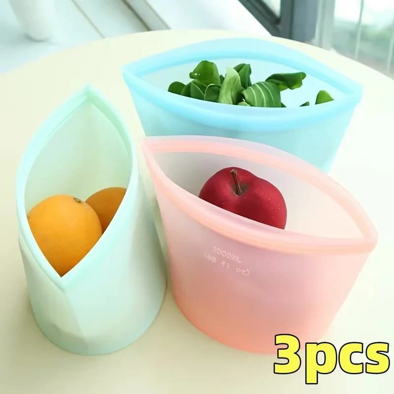 Kit Sacos Herméticos de Silicone Reutilizáveis para Alimentos e Geladeira