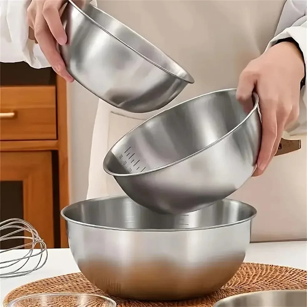Conjunto de 1-3 Tigelas de Aço Inoxidável com Medidor para Cozinha, Confeitaria e Armazenamento de Alimentos