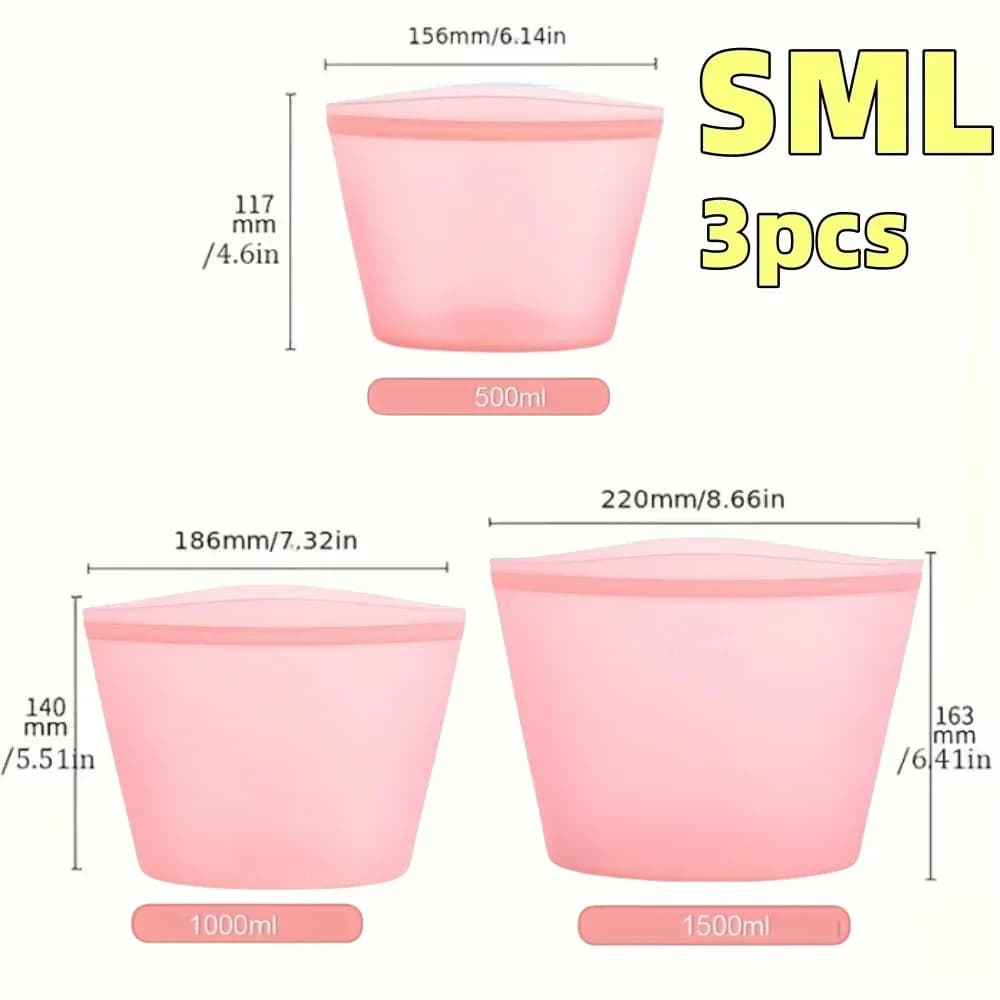 Kit Sacos Herméticos de Silicone Reutilizáveis para Alimentos e Geladeira