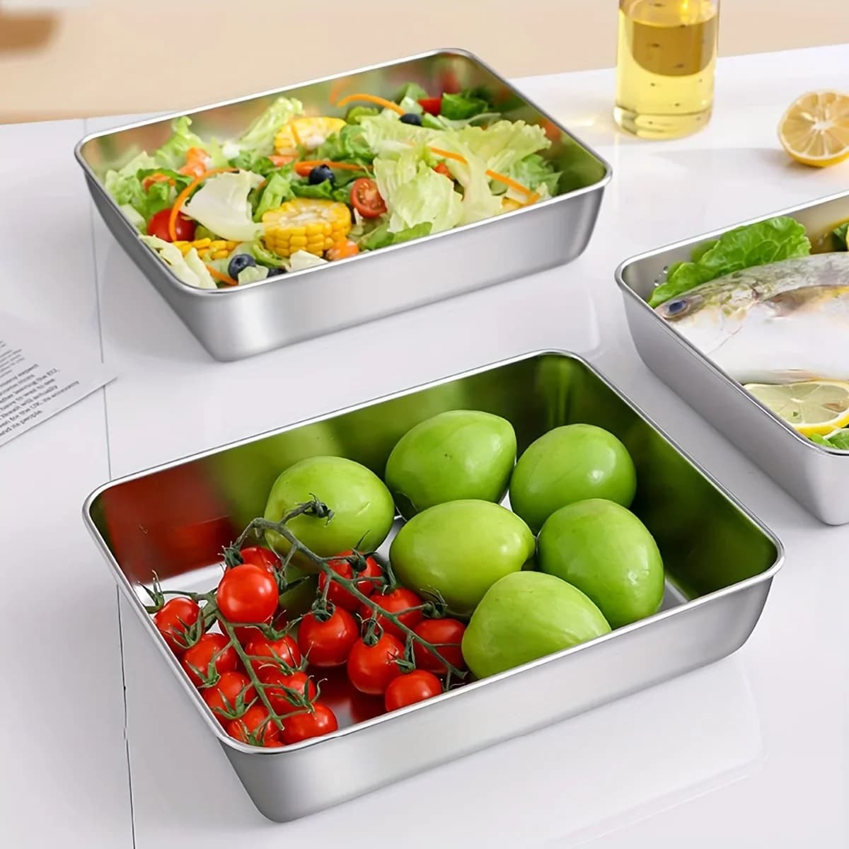 Kit com 3 Potes Herméticos de Inox para Alimentos Sem BPA