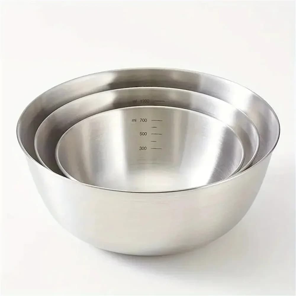 Conjunto de 1-3 Tigelas de Aço Inoxidável com Medidor para Cozinha, Confeitaria e Armazenamento de Alimentos