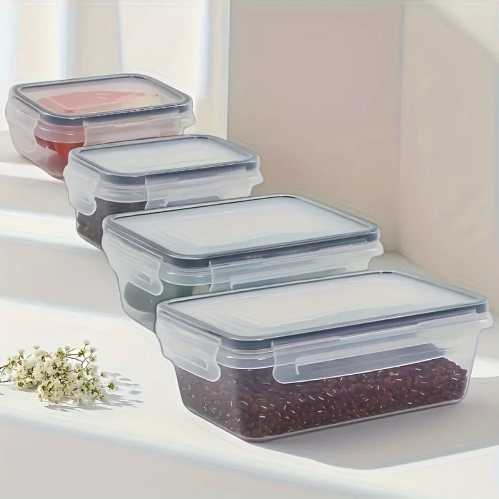 Jogo de 8 Potes Herméticos sem BPA com Travas - Plástico PP para Micro-ondas e Freezer