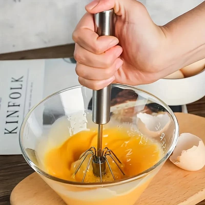 Batedor de Ovos Semiautomático em Aço Inox Mixer para Cozinha e Confeitaria