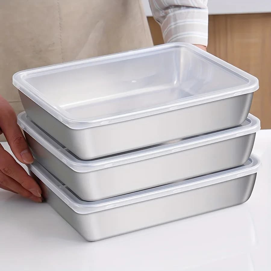 Kit com 3 Potes Herméticos de Inox para Alimentos Sem BPA