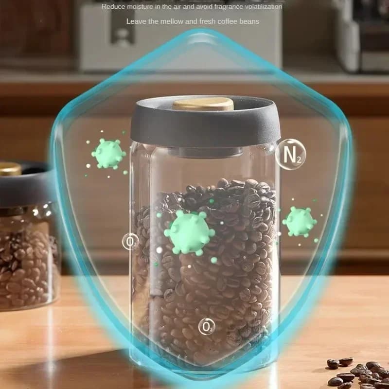 Pote Hermético de Vidro a Vácuo para Café em Grãos com Tampa Preta