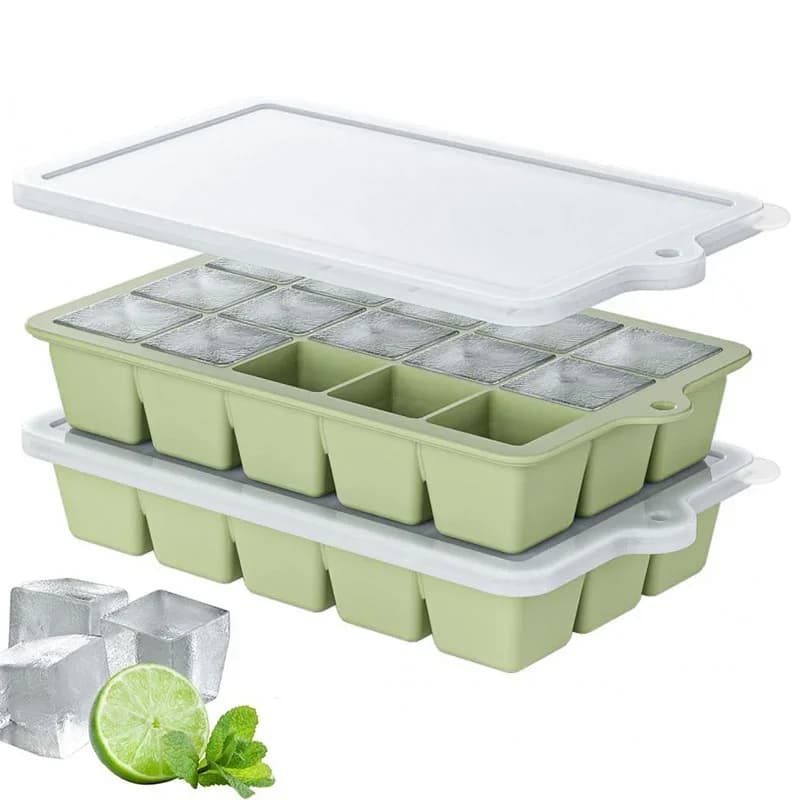 Kit 2 Formas de Gelo em Silicone com Tampa 15 Cavidades para Whisky e Coquetéis