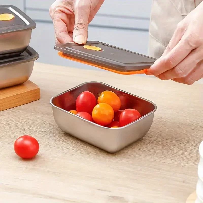 Kit com 4 Potes de Inox para Alimentos Antivazamento Sem BPA Empilháveis