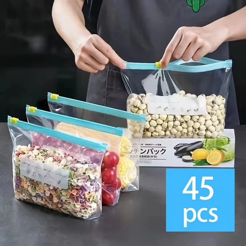 Sacos Herméticos com Zíper para Alimentos (10-90 Unid.) - À Prova de Vazamentos para Freezer