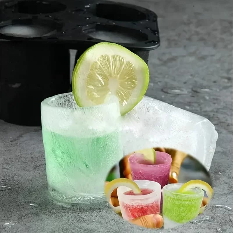 Forma de Gelo em Silicone com 4 Cavidades Redondas para Drinks e Uísque