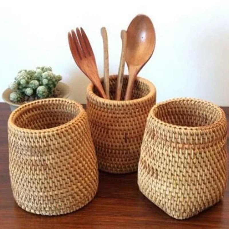 Porta-Talheres e Utensílios Organizador em Rattan