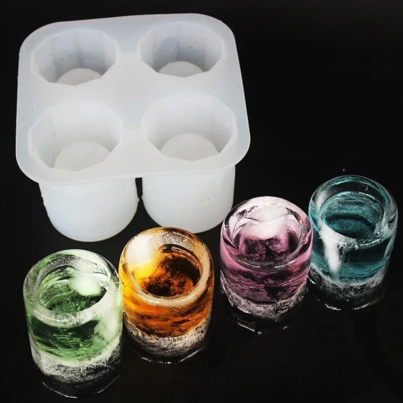Forma de Gelo em Silicone com 4 Cavidades Redondas para Drinks e Uísque