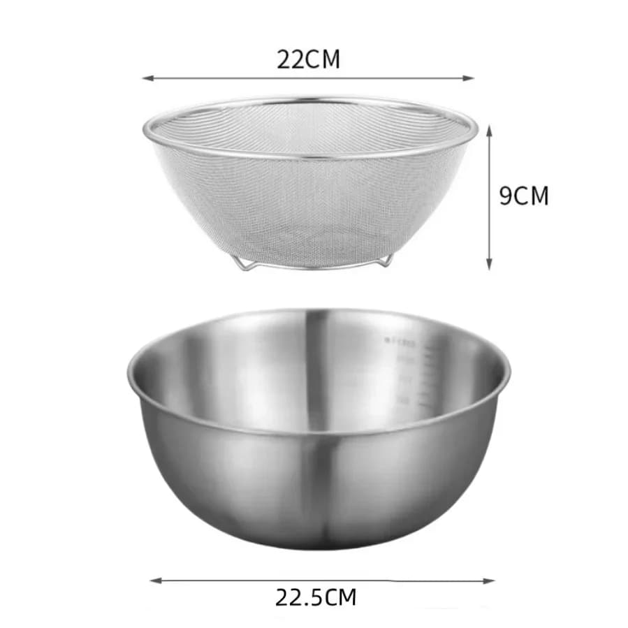 Conjunto de 1-3 Tigelas de Aço Inoxidável com Medidor para Cozinha, Confeitaria e Armazenamento de Alimentos