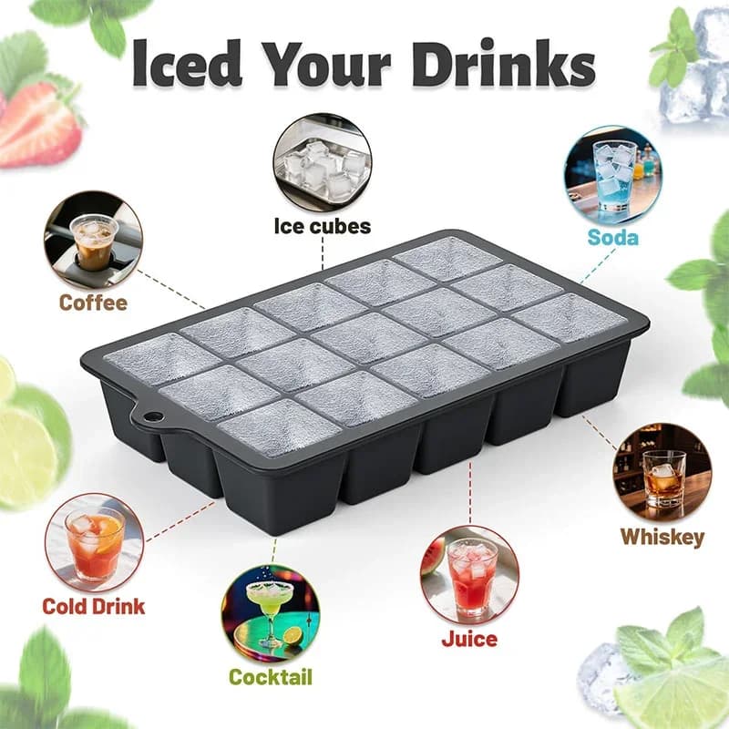 Kit 2 Formas de Gelo em Silicone com Tampa 15 Cavidades para Whisky e Coquetéis