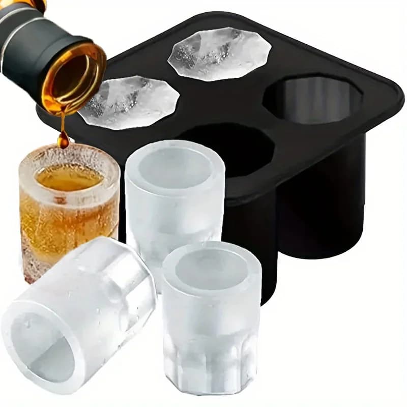 Forma de Gelo em Silicone com 4 Cavidades Redondas para Drinks e Uísque