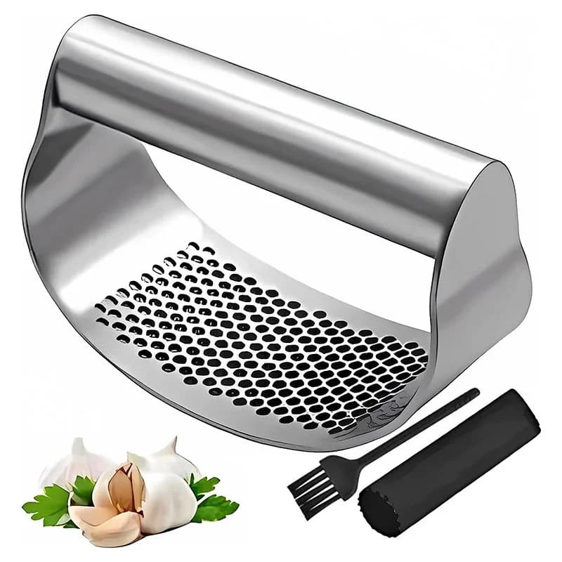 Espremedor e Amassador de Alho Manual em Aço Inox Triturador de Alho e Gengibre
