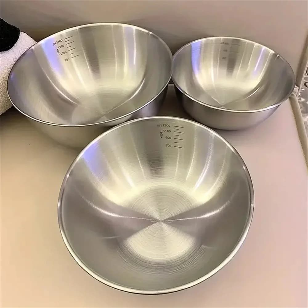 Conjunto de 1-3 Tigelas de Aço Inoxidável com Medidor para Cozinha, Confeitaria e Armazenamento de Alimentos