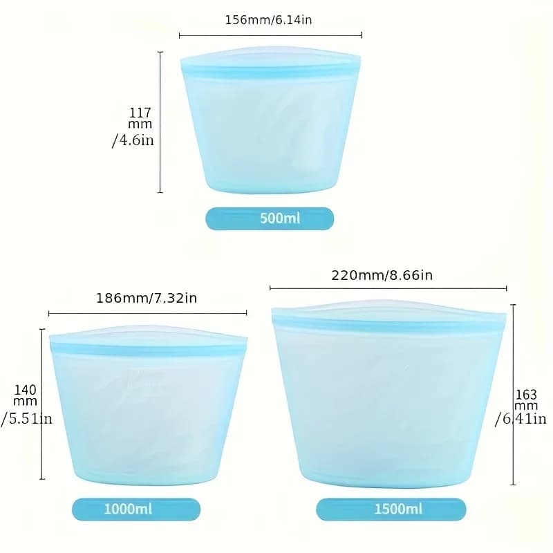 Kit Sacos Herméticos de Silicone Reutilizáveis para Alimentos e Geladeira