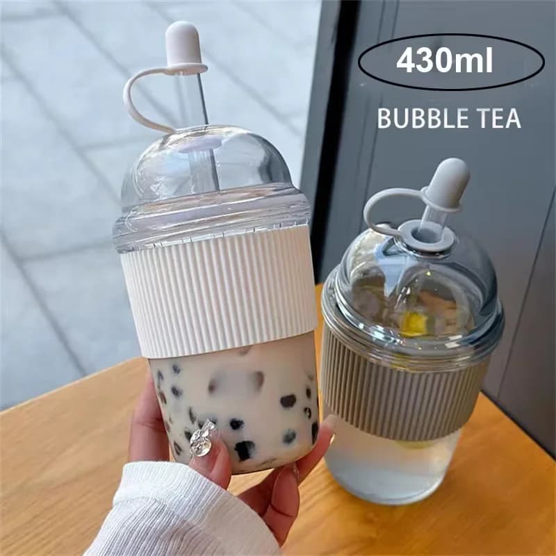 Copo Portátil 430ml com Tampa e Canudo Retrátil Estilo Ins