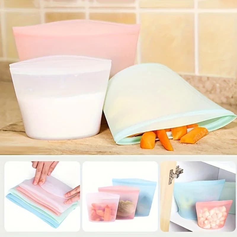 Kit Sacos Herméticos de Silicone Reutilizáveis para Alimentos e Geladeira