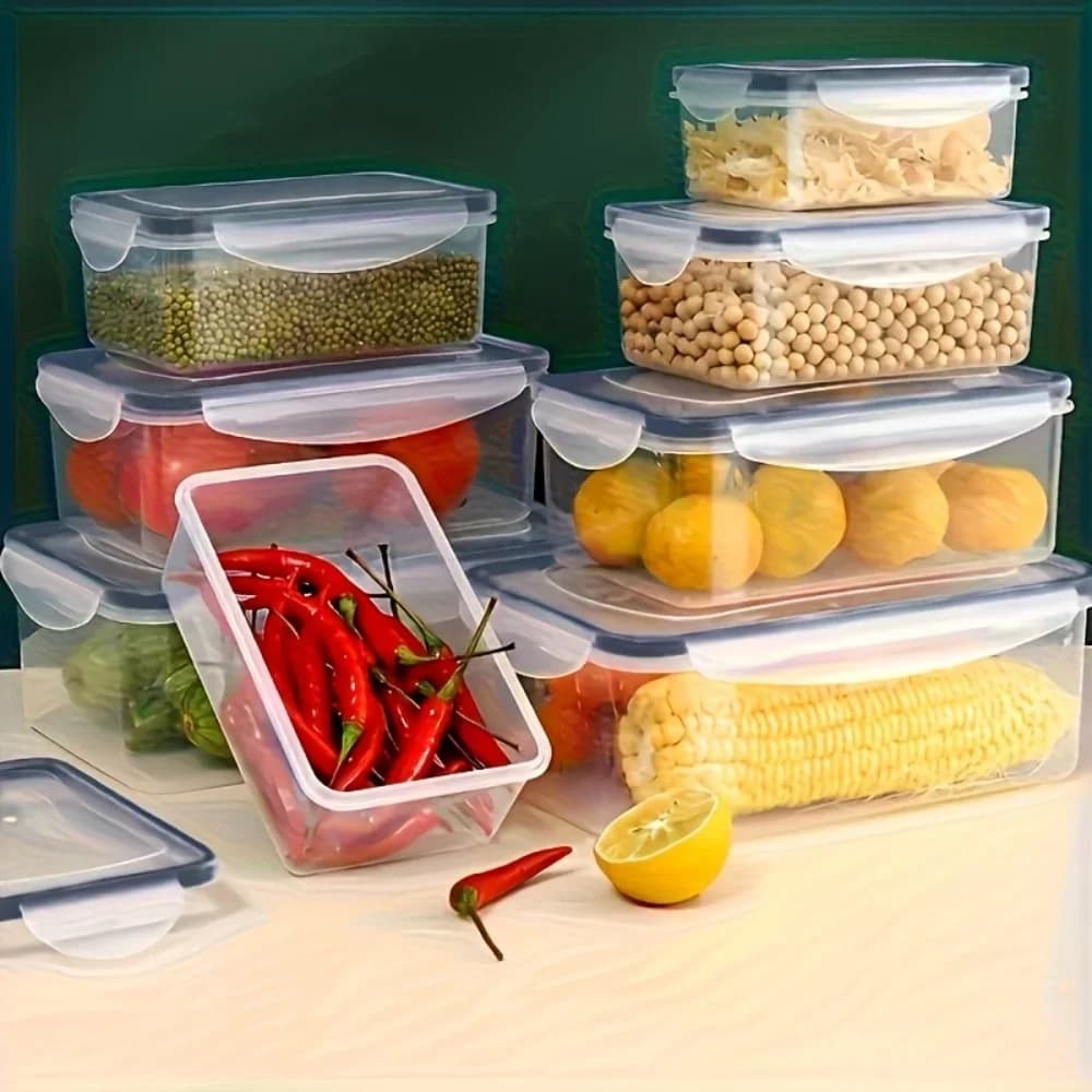 Jogo de 8 Potes Herméticos sem BPA com Travas - Plástico PP para Micro-ondas e Freezer