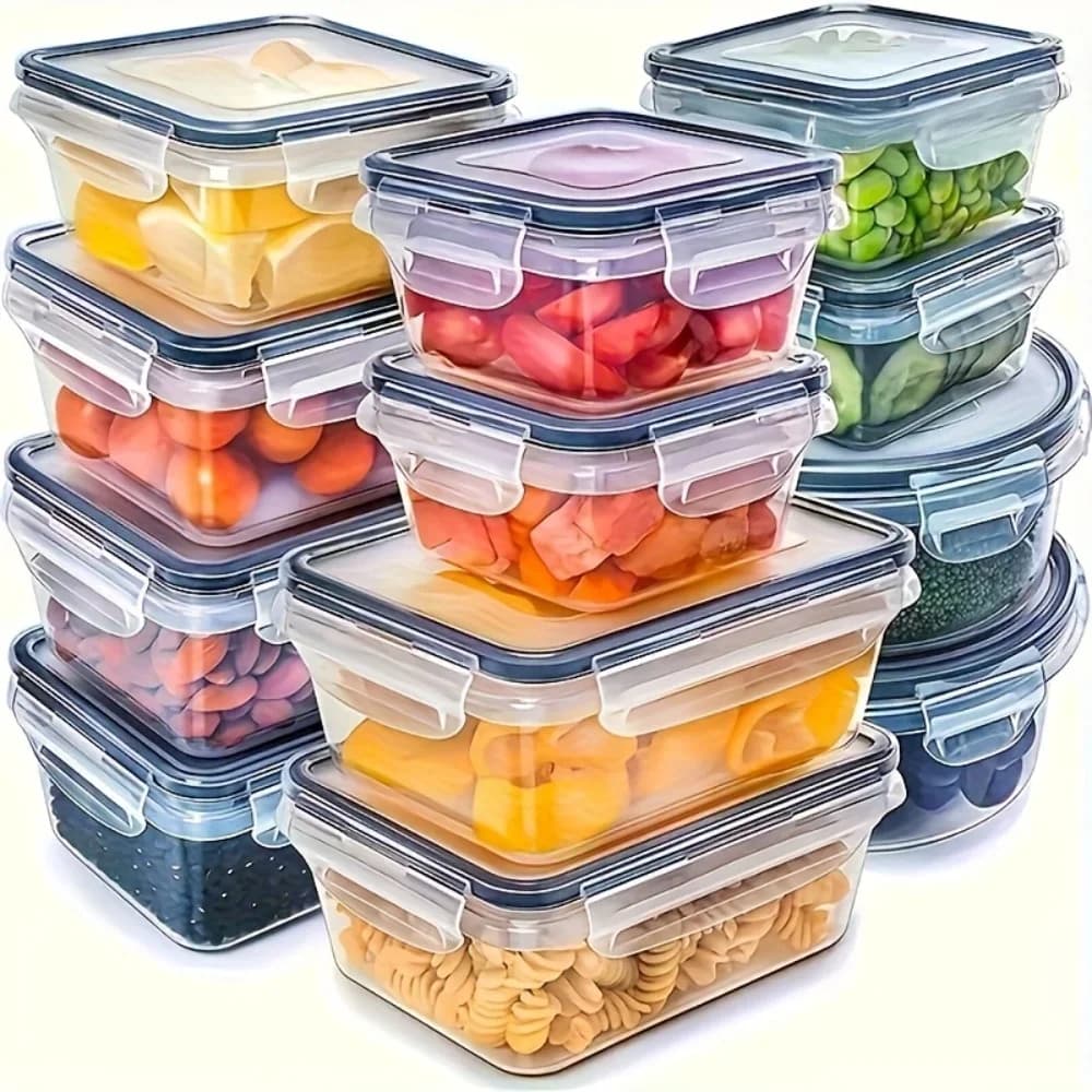 Jogo de 8 Potes Herméticos sem BPA com Travas - Plástico PP para Micro-ondas e Freezer