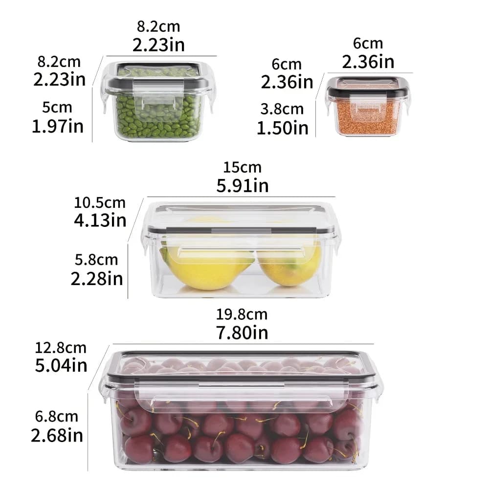 Jogo de 8 Potes Herméticos sem BPA com Travas - Plástico PP para Micro-ondas e Freezer