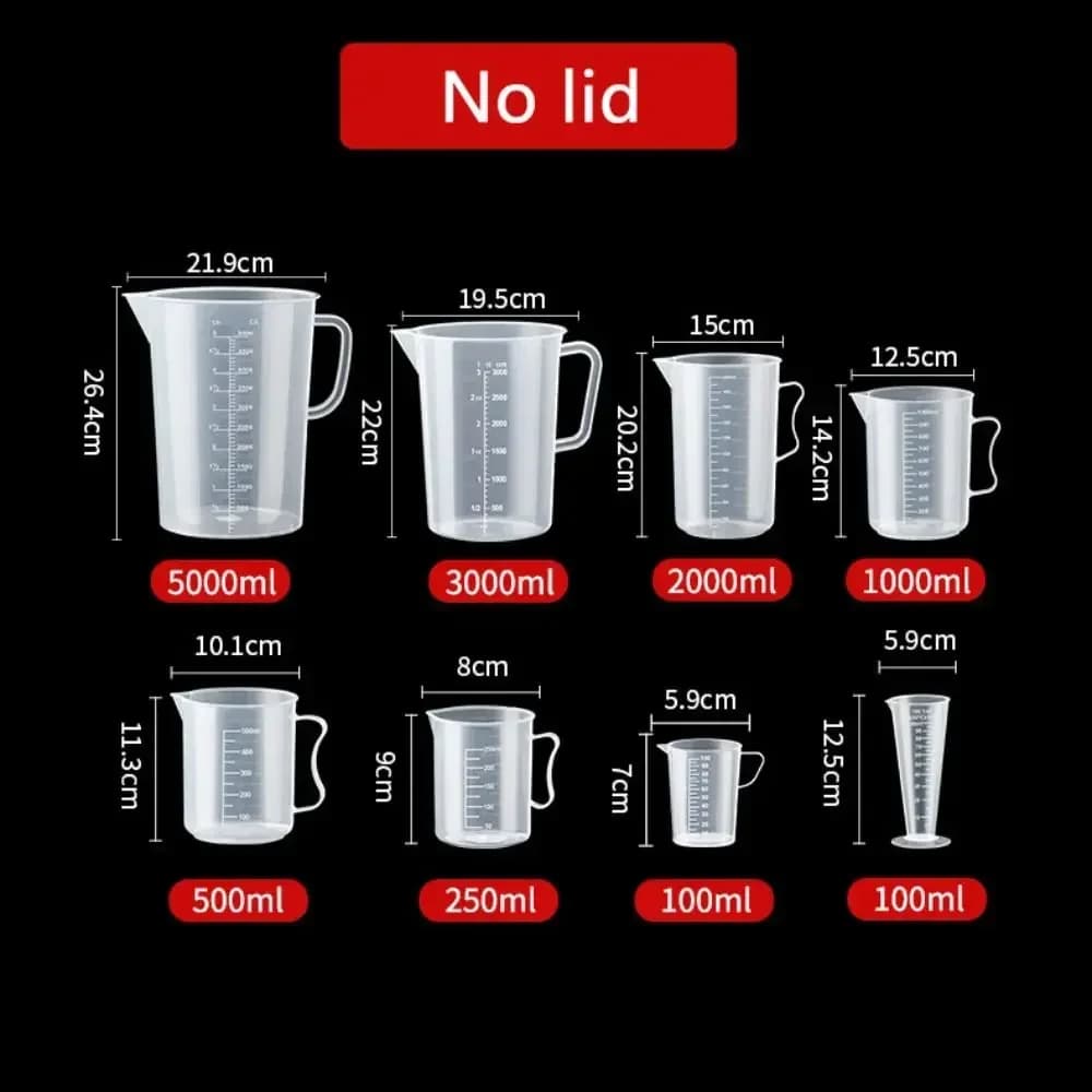 Copo Medidor Graduado 100-5000ml Plástico PC Grau Alimentício para Cozinha e Confeitaria