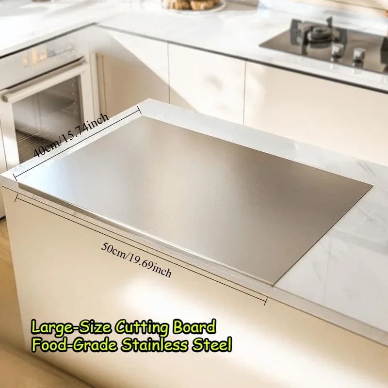 Tábua de Corte Dobrável Grande em Aço Inox para Cozinha e Churrasco
