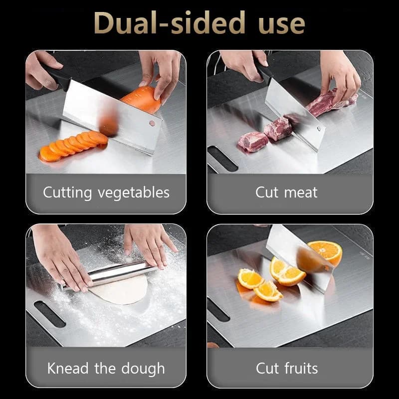 Kit 3 Tábuas de Corte em Aço Inoxidável Dupla Face para Carne e Vegetais