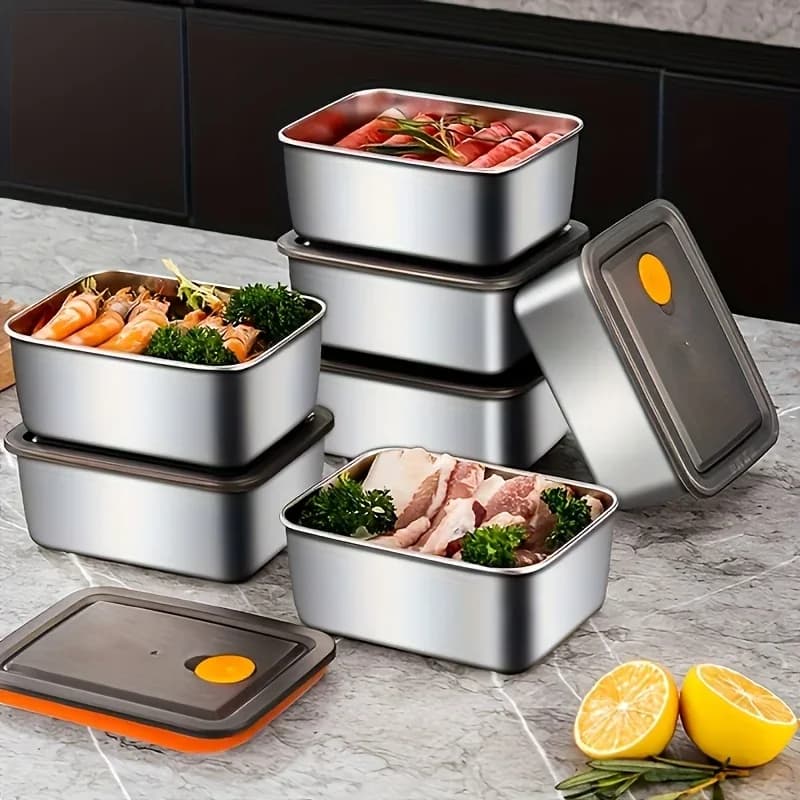 Kit com 4 Potes de Inox para Alimentos Antivazamento Sem BPA Empilháveis