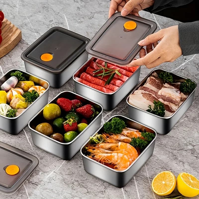 Kit com 4 Potes de Inox para Alimentos Antivazamento Sem BPA Empilháveis