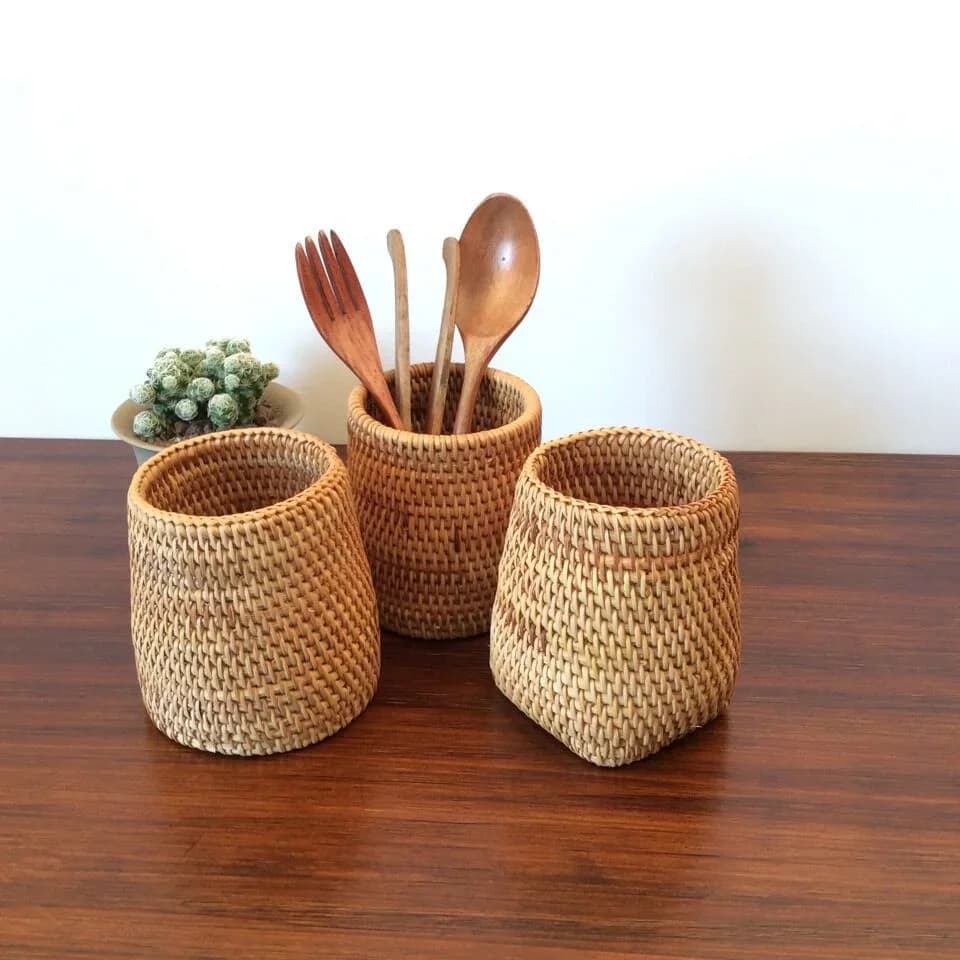 Porta-Talheres e Utensílios Organizador em Rattan