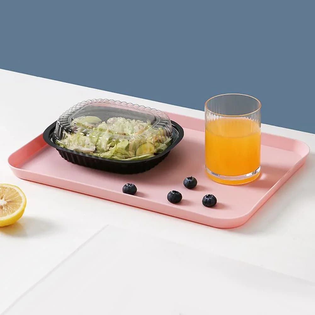 Bandeja Retangular de Servir em Plástico Antiderrapante para Lanches, Frutas e Sobremesas
