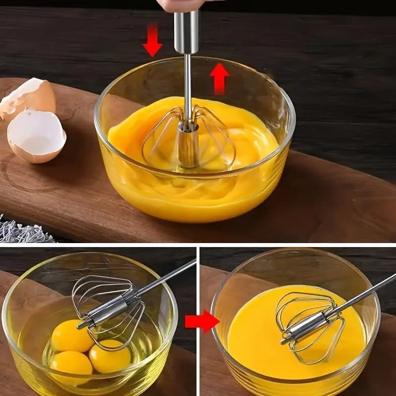 Batedor de Ovos Semiautomático em Aço Inox Mixer para Cozinha e Confeitaria