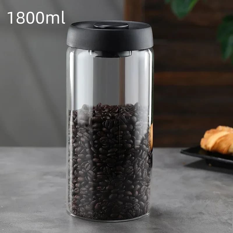 Pote Hermético de Vidro a Vácuo para Café em Grãos com Tampa Preta