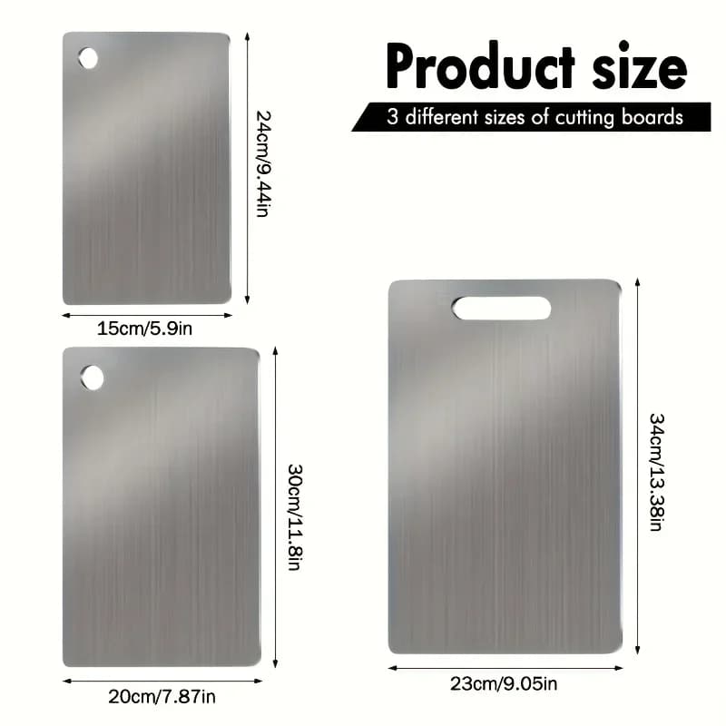 Kit 3 Tábuas de Corte em Aço Inox com Canaleta - Antiderrapante e Livre de BPA