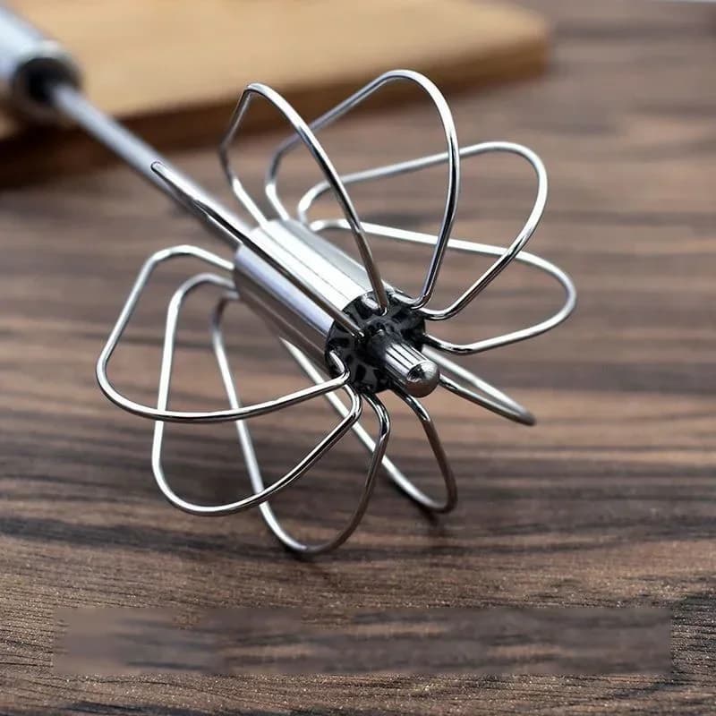 Batedor de Ovos Semiautomático Giratório em Aço Inox para Cozinha