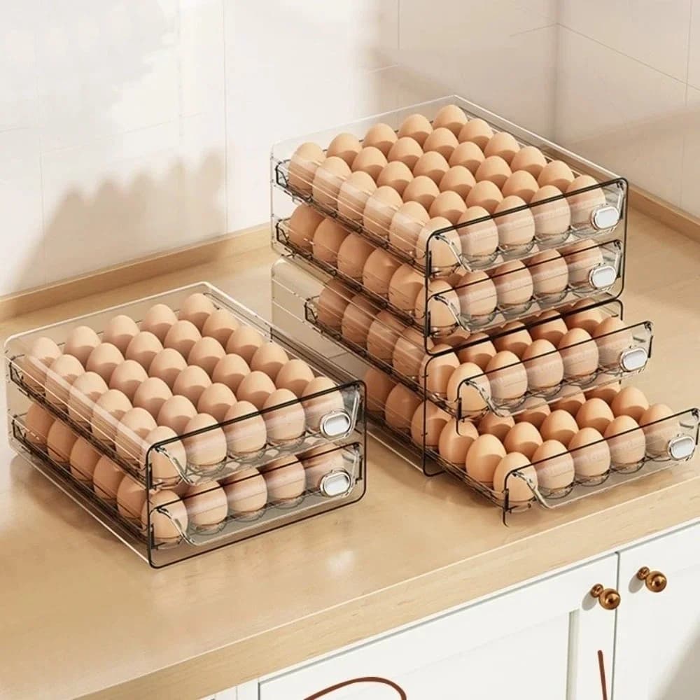 Porta-Ovos Duplo Transparente Organizador com Marcador de Tempo