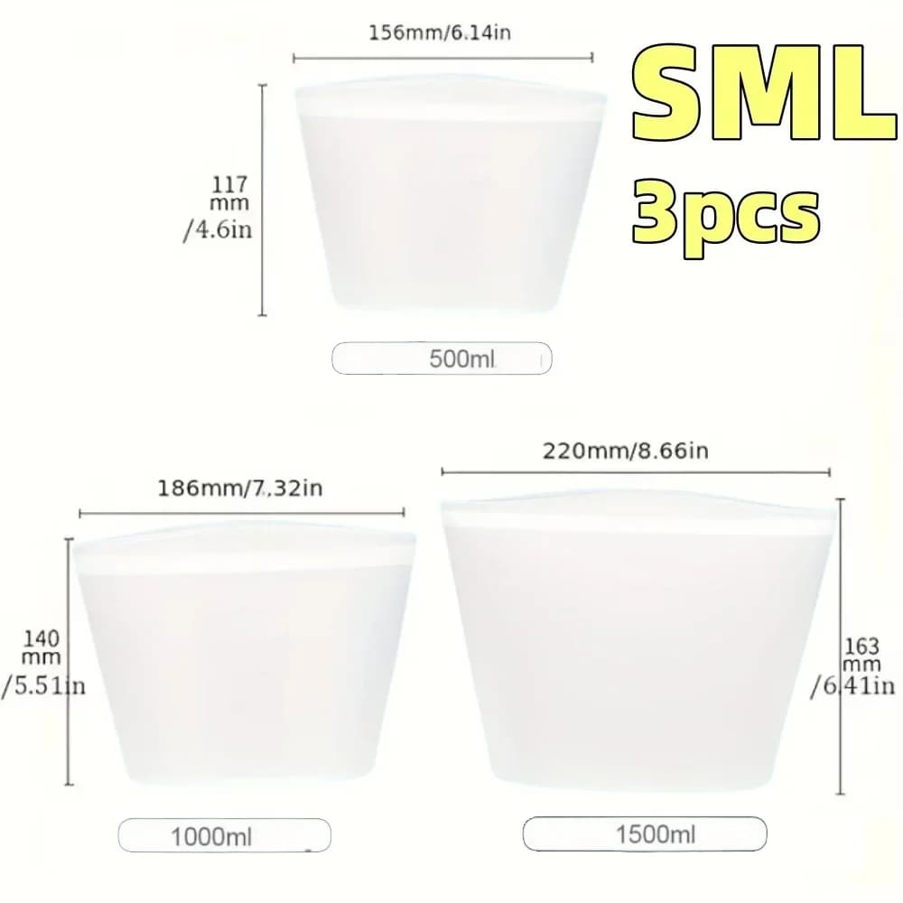 Kit Sacos Herméticos de Silicone Reutilizáveis para Alimentos e Geladeira