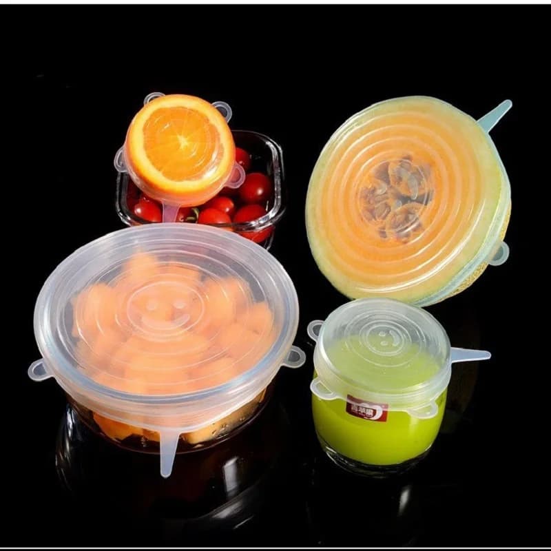 6 Tampas de Silicone Elásticas Reutilizáveis para Alimentos e Tigelas