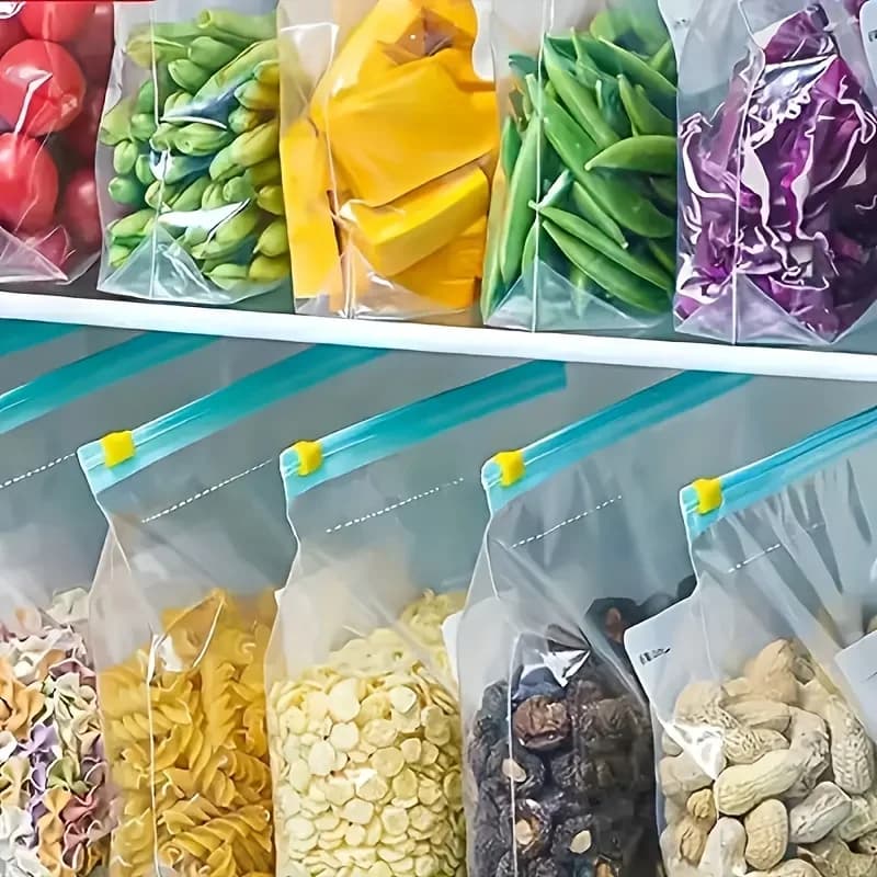 Sacos Herméticos com Zíper para Alimentos (10-90 Unid.) - À Prova de Vazamentos para Freezer