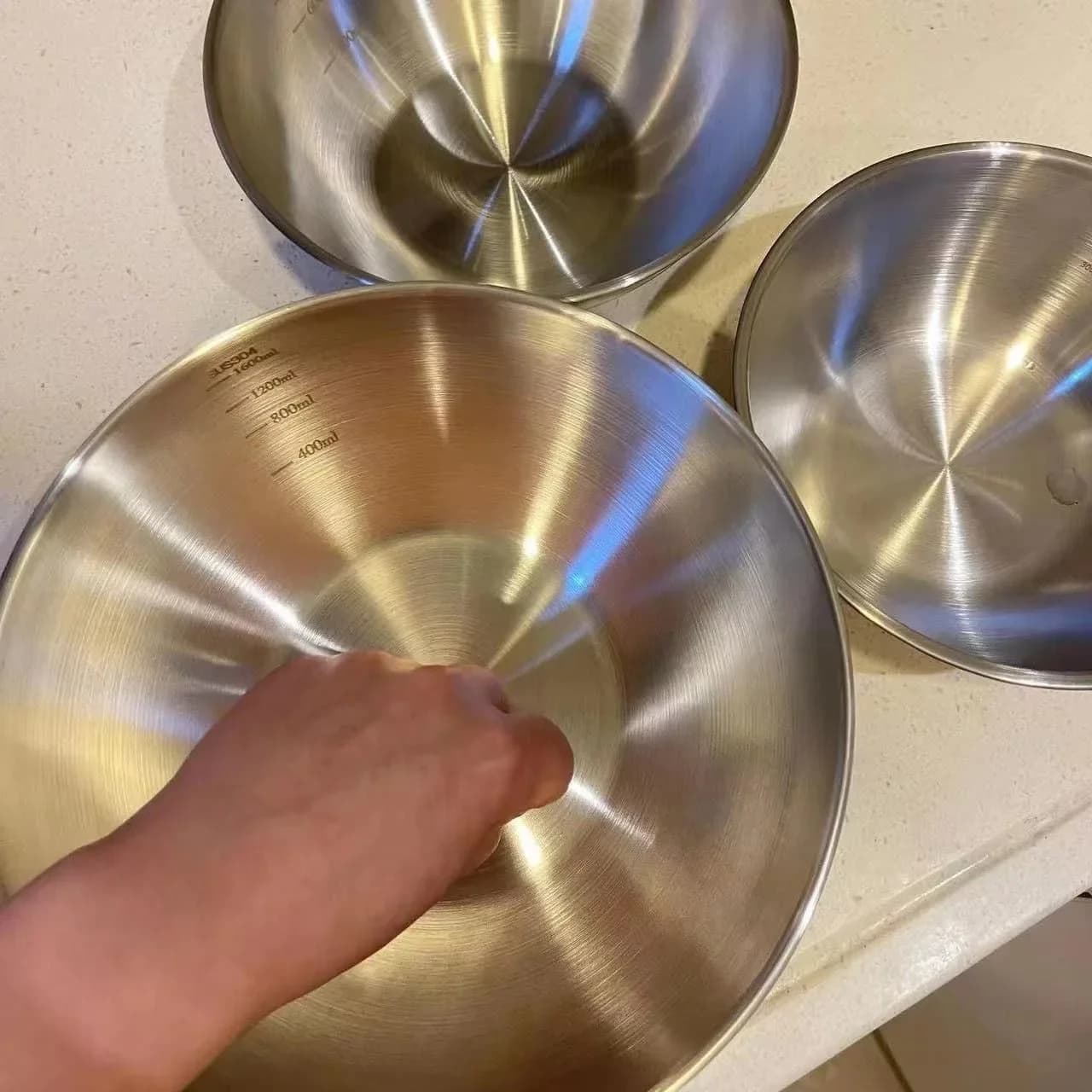 Conjunto de 1-3 Tigelas de Aço Inoxidável com Medidor para Cozinha, Confeitaria e Armazenamento de Alimentos