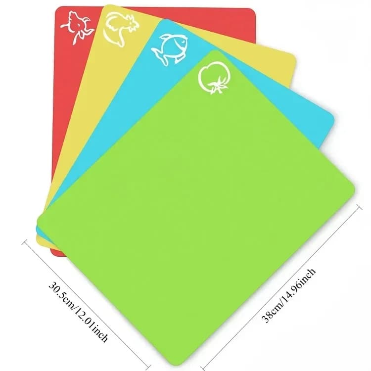Jogo de 4 Tábuas de Corte Flexíveis Antiderrapantes com Ícones