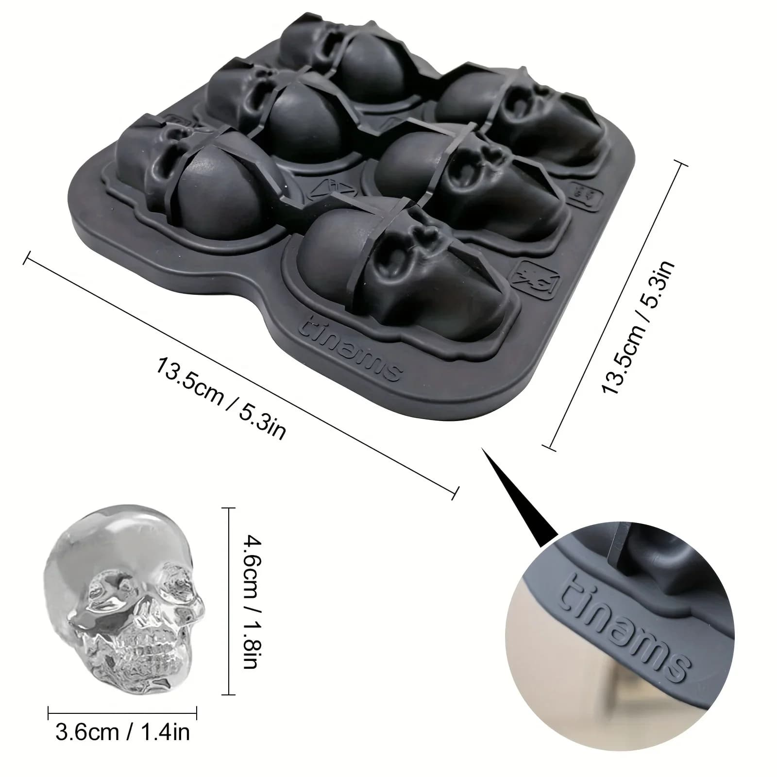 Forma de Gelo em Silicone 3D Caveira Livre de BPA para Drinks