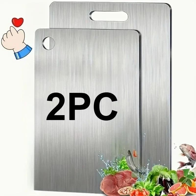 Jogo de 2 Tábuas de Corte em Aço Inox Antiderrapantes para Carnes e Legumes