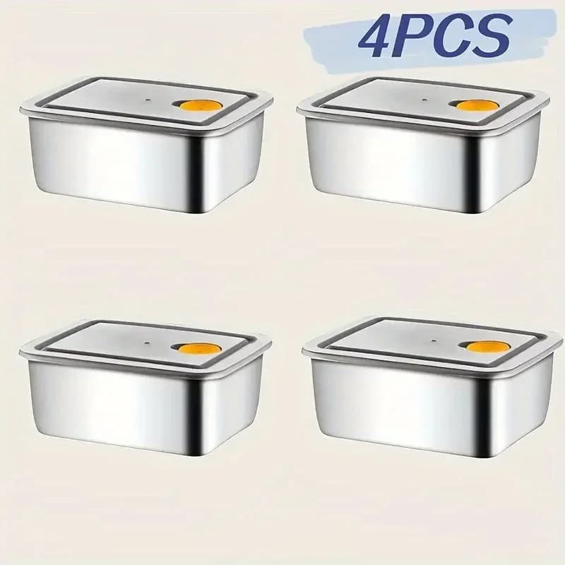 Kit com 4 Potes de Inox para Alimentos Antivazamento Sem BPA Empilháveis