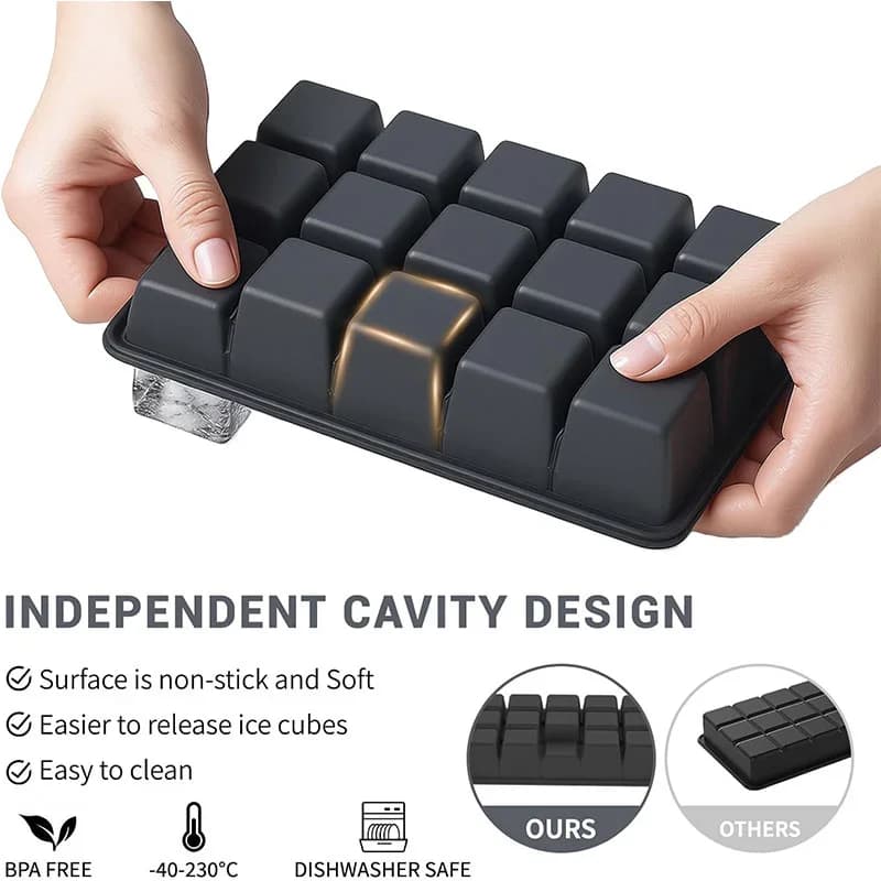 Kit 2 Formas de Gelo em Silicone com Tampa 15 Cavidades para Whisky e Coquetéis