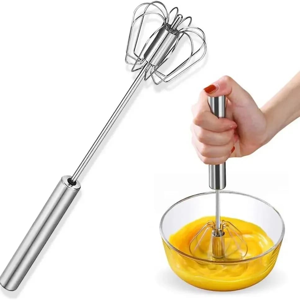 Batedor de Ovos Semiautomático em Aço Inox Fouet Giratório