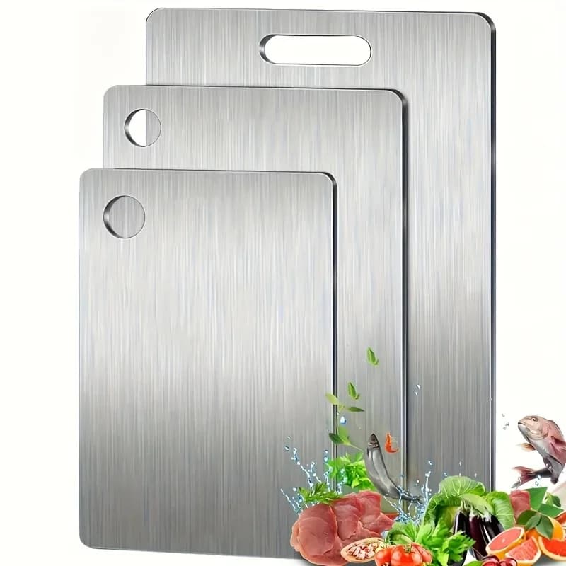 Kit 3 Tábuas de Corte em Aço Inox com Canaleta - Antiderrapante e Livre de BPA