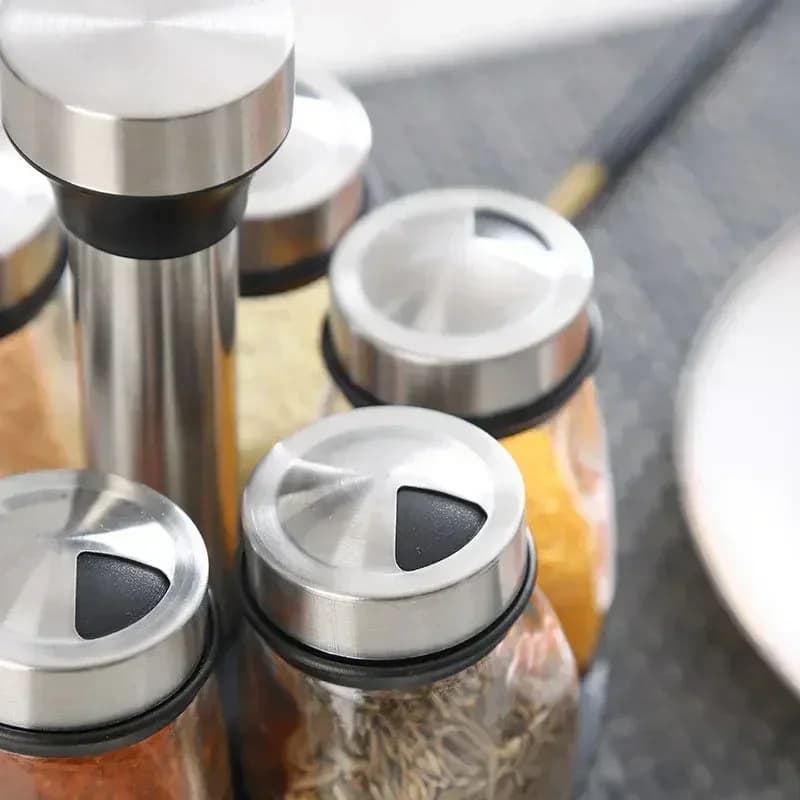 Porta-Temperos em Vidro com Suporte Organizador para Cozinha